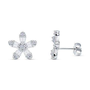 Floral Stud Earrings Cubic Zirconia 925 Sterling Silver Wholesale